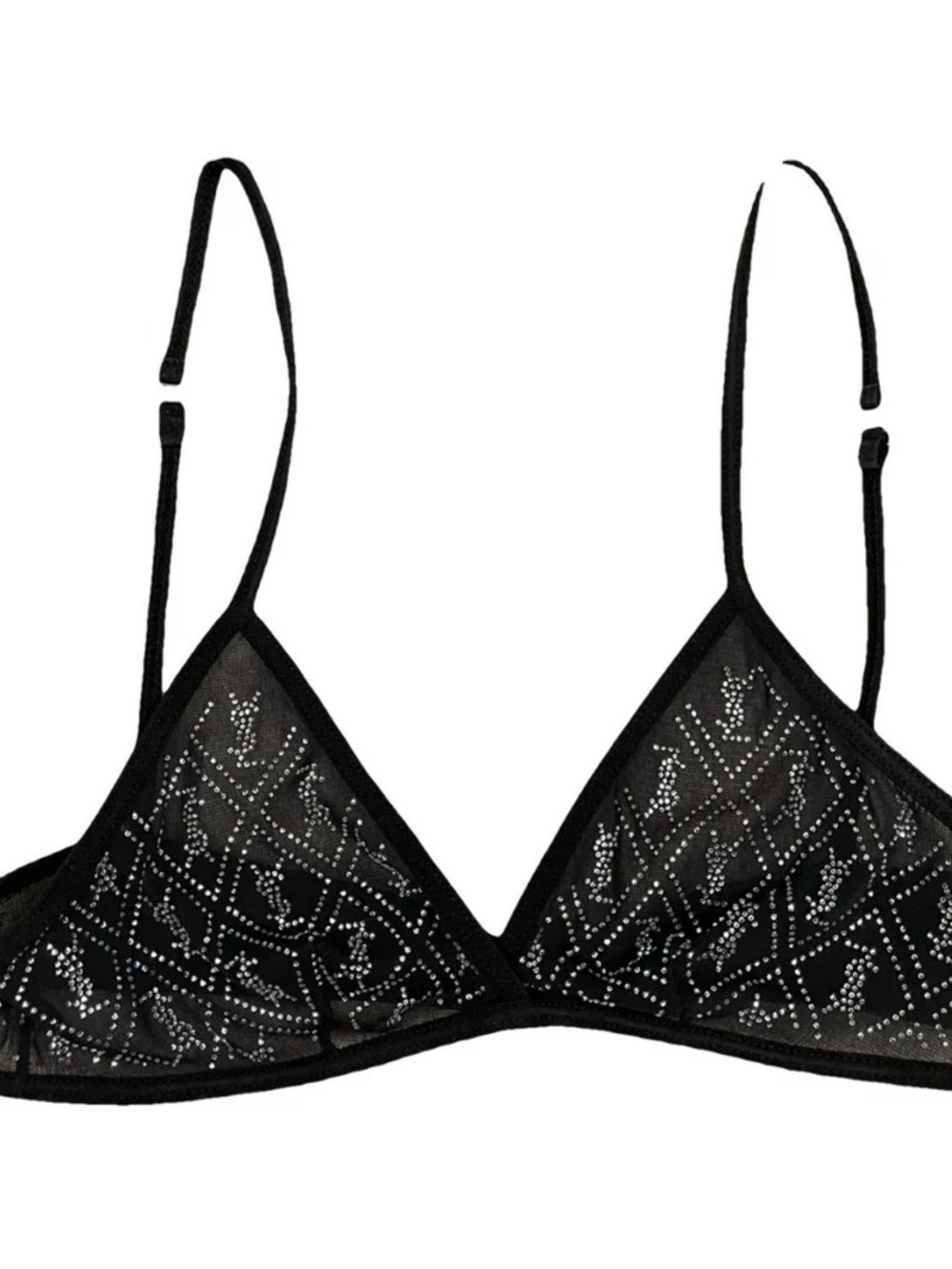 Saint Laurent Black Mesh Crystal-Detail Triangle Bralette